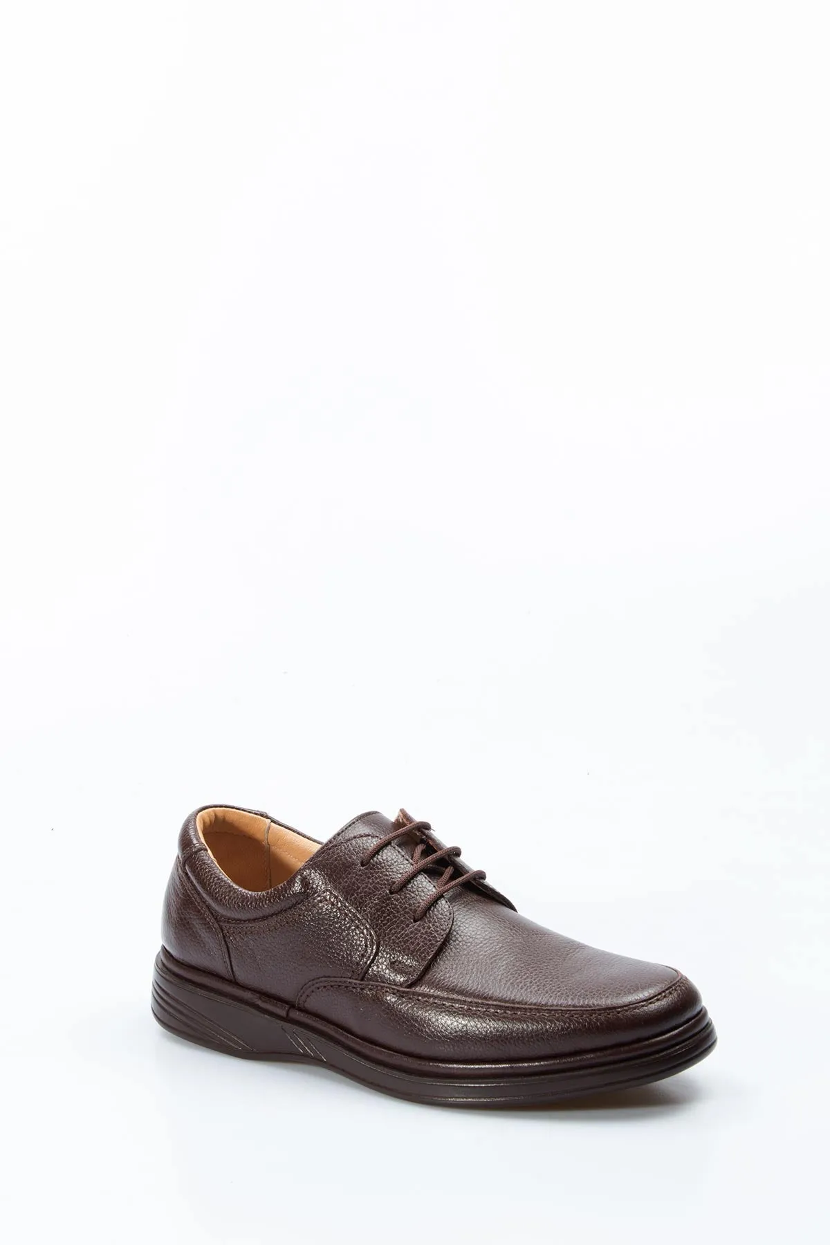 Men's Brown Orthopedic Leather Casual Lace-Up Comfort Shoes - Wessi