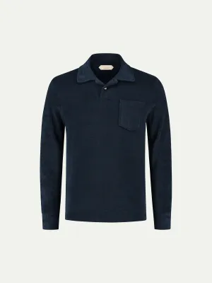 Navy Terry Towelling Longsleeve Polo