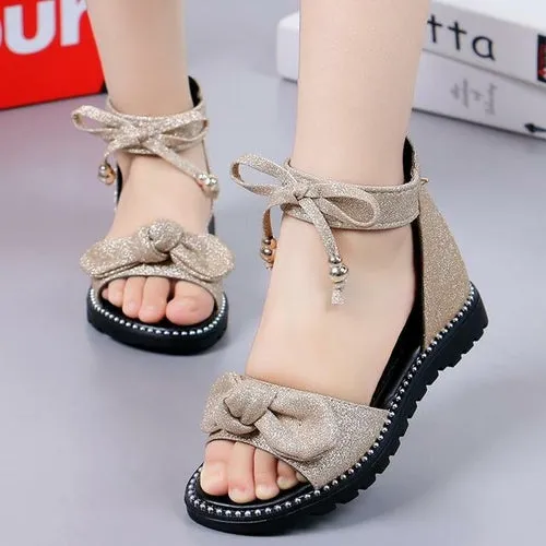 New 2023 Summer Girls Sandals Fashion Bowknot Zipper Princess Girls