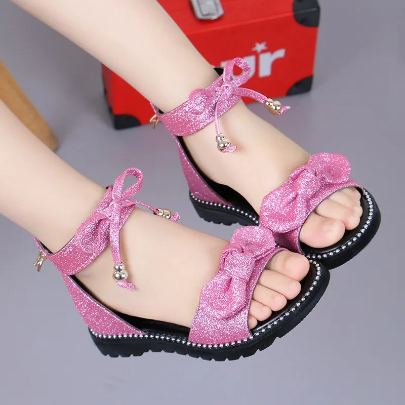 New 2023 Summer Girls Sandals Fashion Bowknot Zipper Princess Girls