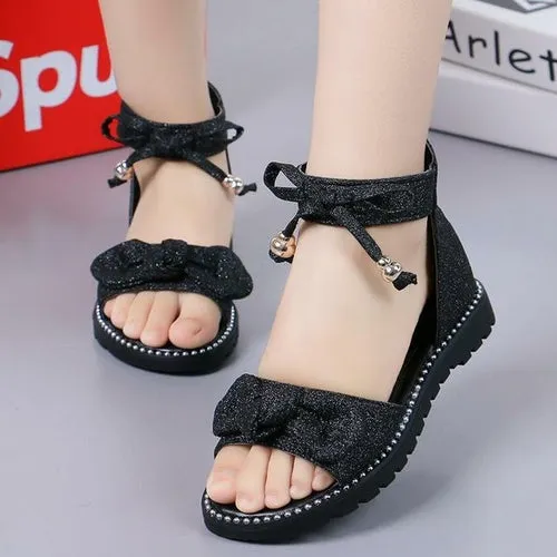 New 2023 Summer Girls Sandals Fashion Bowknot Zipper Princess Girls