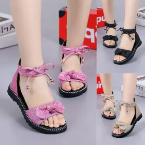 New 2023 Summer Girls Sandals Fashion Bowknot Zipper Princess Girls