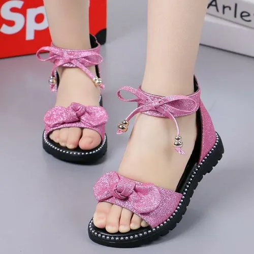 New 2023 Summer Girls Sandals Fashion Bowknot Zipper Princess Girls