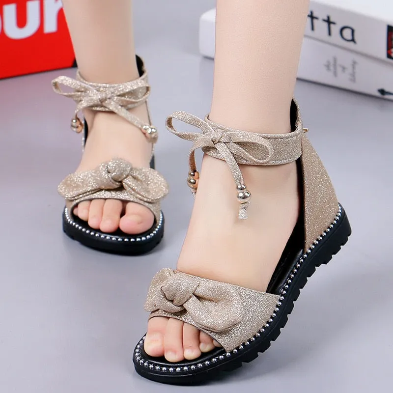 New 2023 Summer Girls Sandals Fashion Bowknot Zipper Princess Girls