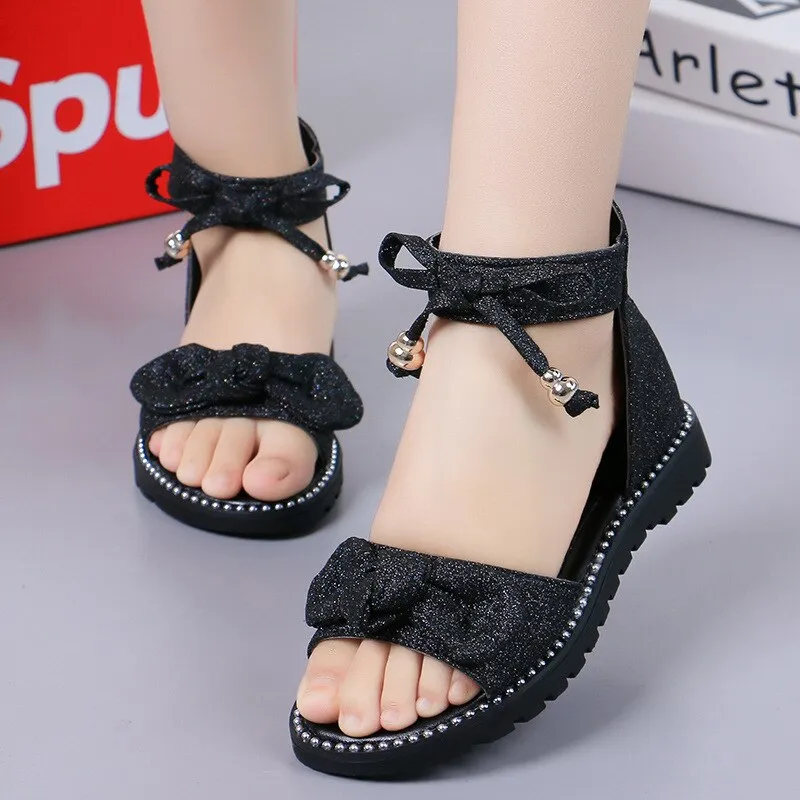 New 2023 Summer Girls Sandals Fashion Bowknot Zipper Princess Girls