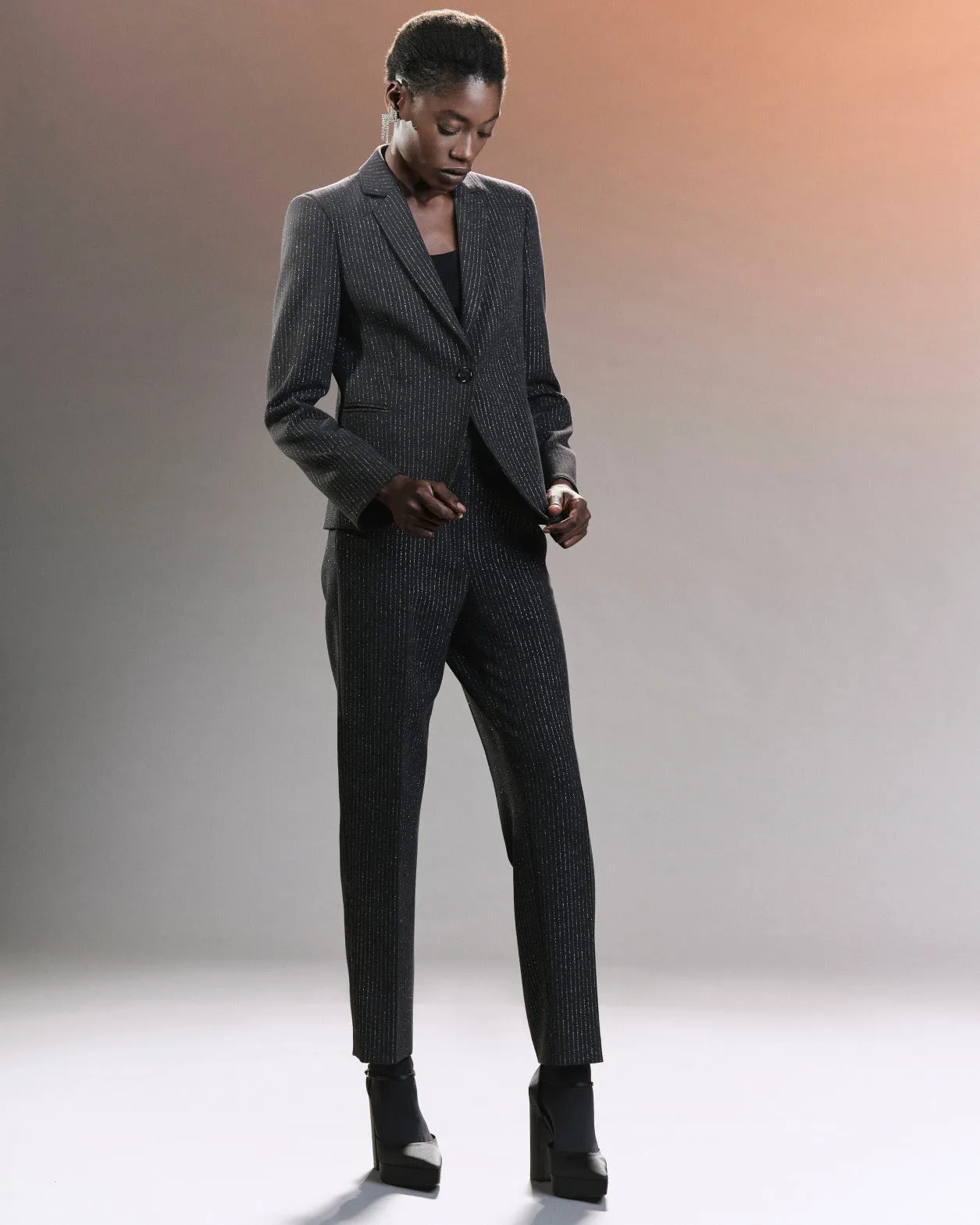 Pebble Crpe Jacket with Metallic Pin Stripes
