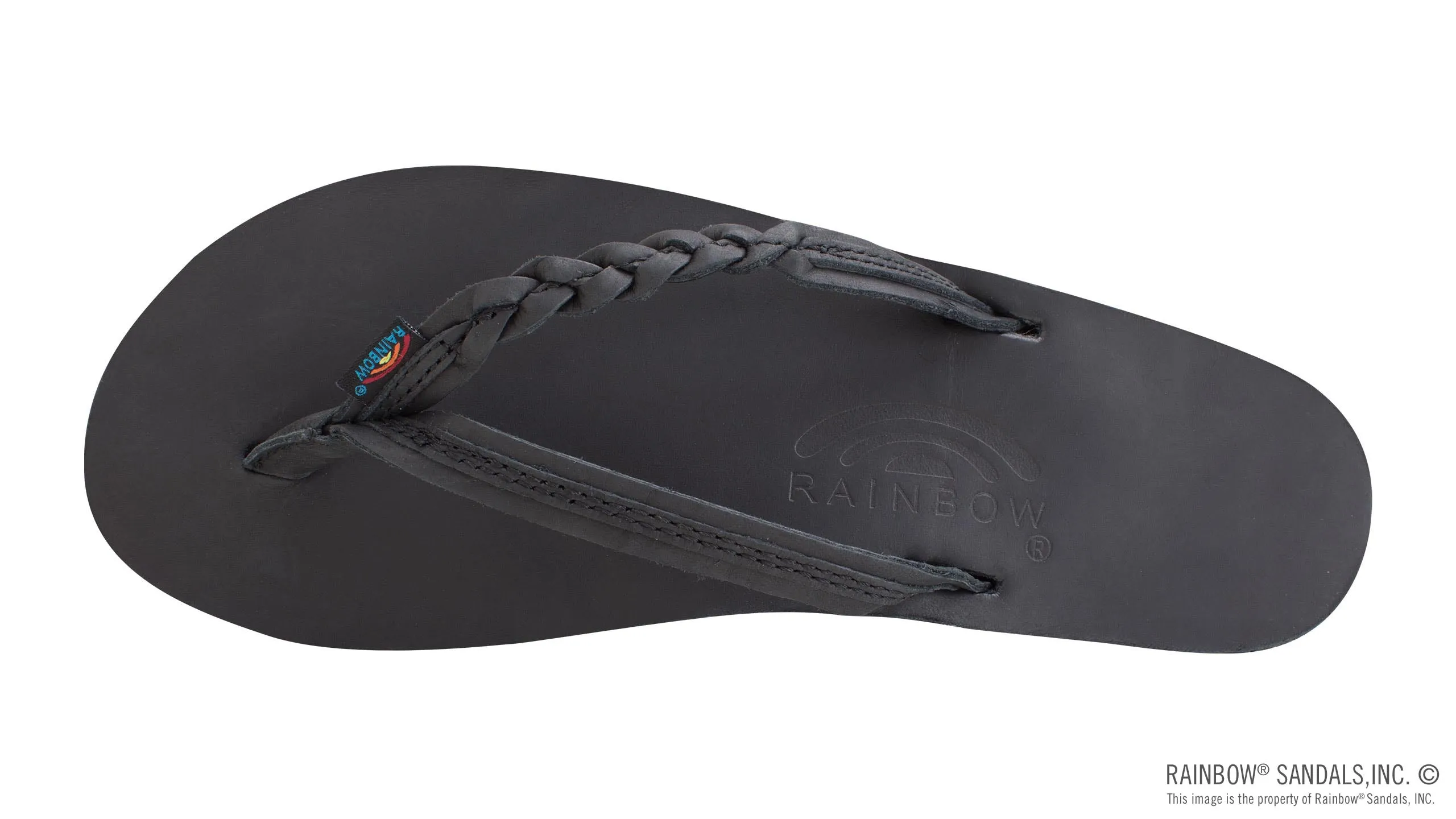 RAINBOW SANDALS Women's Flirty Braidy Sandal - Single Layer Classic Leather 1/2" Narrow Strap with Braid - CLASSIC BLACK