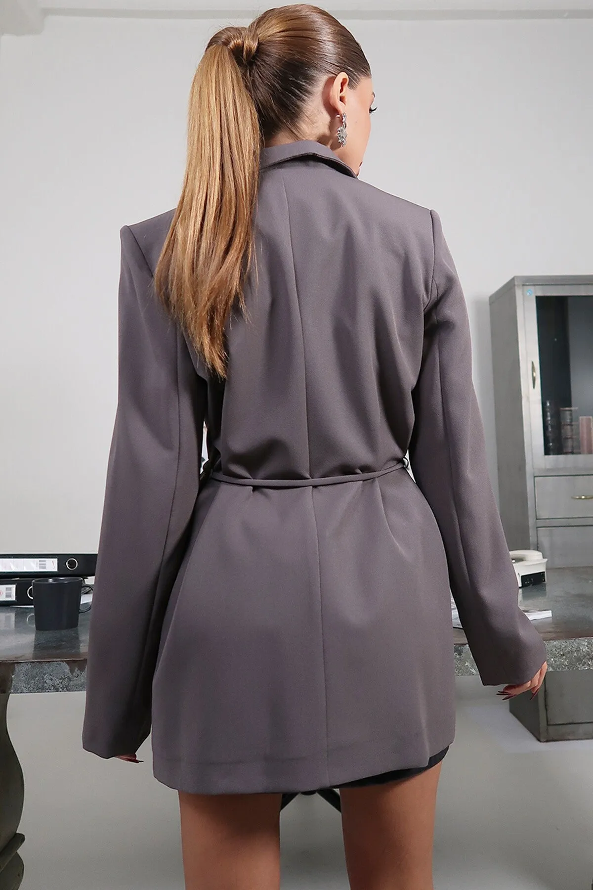 Refined Blazer with Waist Belt