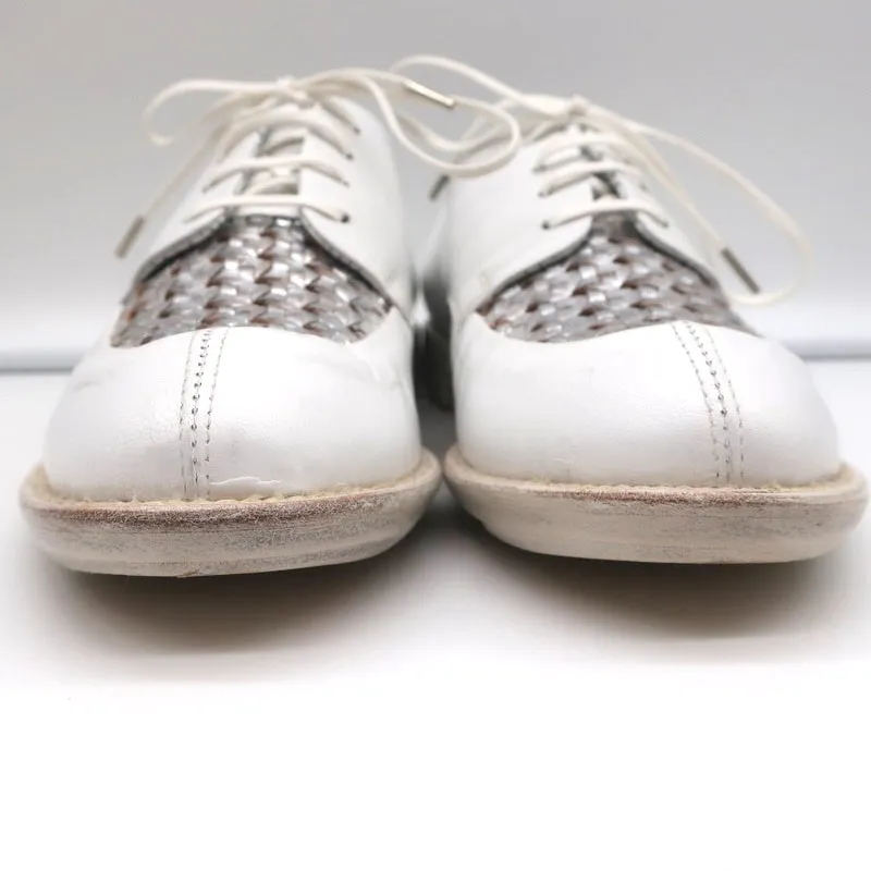 Rocco P Lace-Up Oxfords White & Silver Woven Leather Size 37.5 NEW