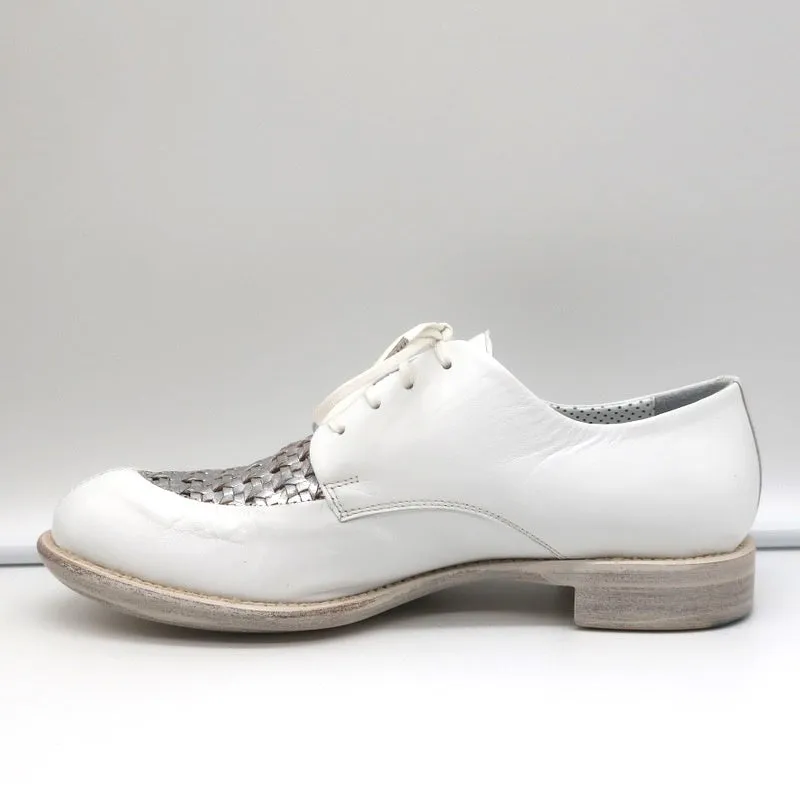 Rocco P Lace-Up Oxfords White & Silver Woven Leather Size 37.5 NEW