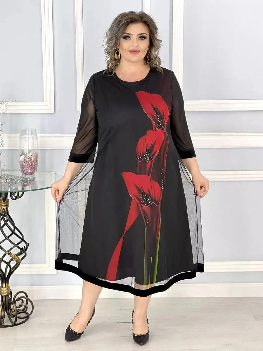 S-4XL2025 Elegant and refined black chiffon dress.