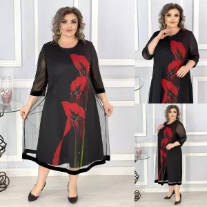 S-4XL2025 Elegant and refined black chiffon dress.