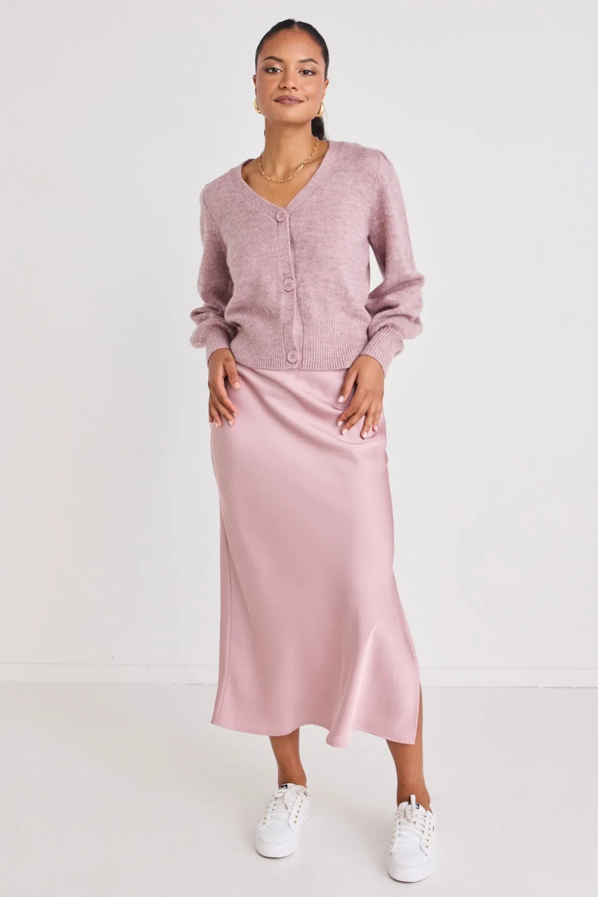 Spirited Pink Fusion Balloon Sleeve Cropped Cardigan