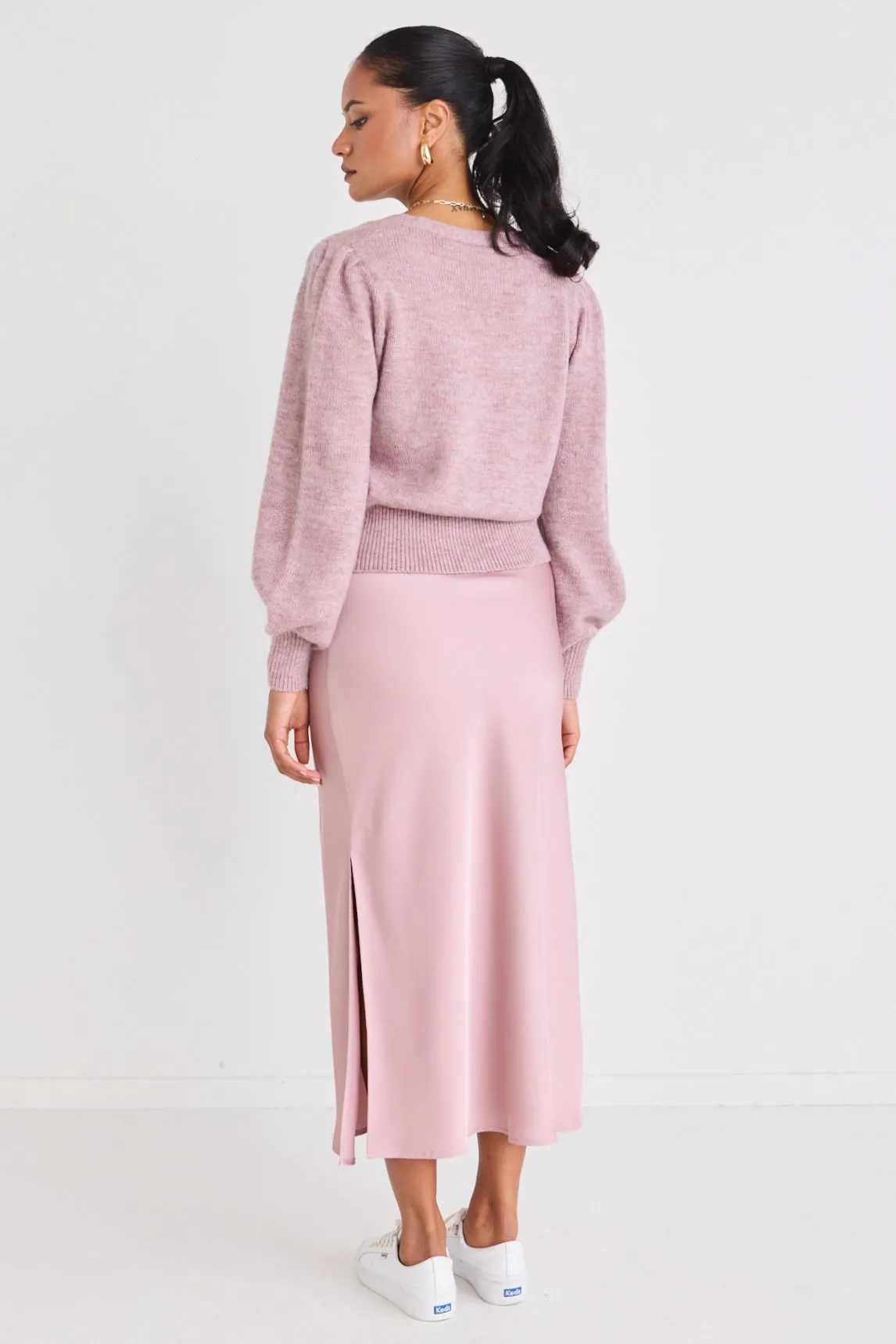 Spirited Pink Fusion Balloon Sleeve Cropped Cardigan