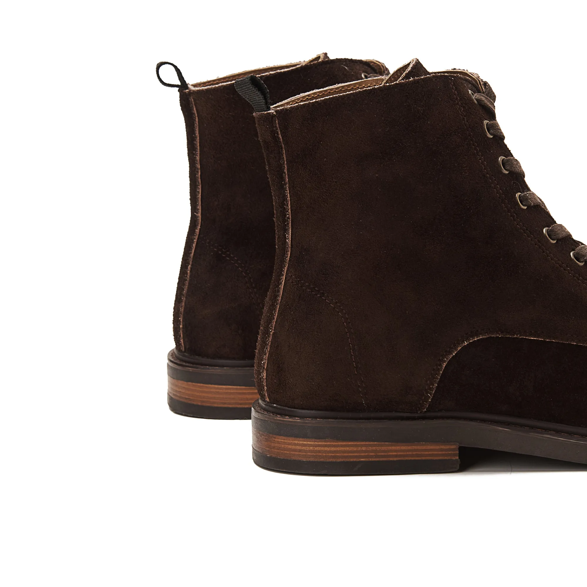 Suede Lace Up Genuine Leather Half Boots - Brown