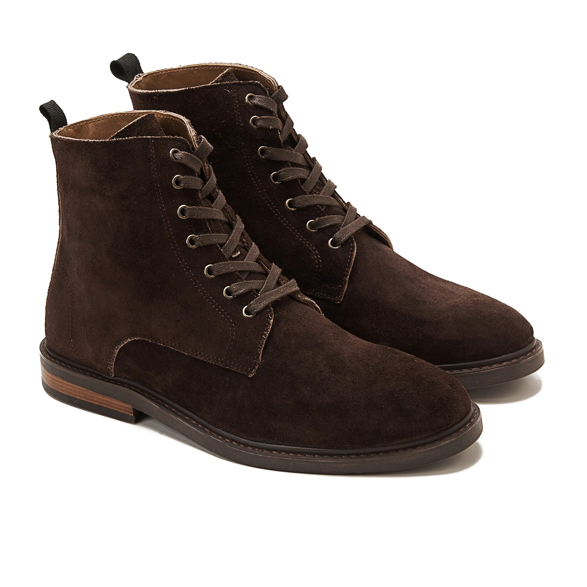 Suede Lace Up Genuine Leather Half Boots - Brown