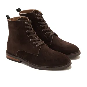 Suede Lace Up Genuine Leather Half Boots - Brown