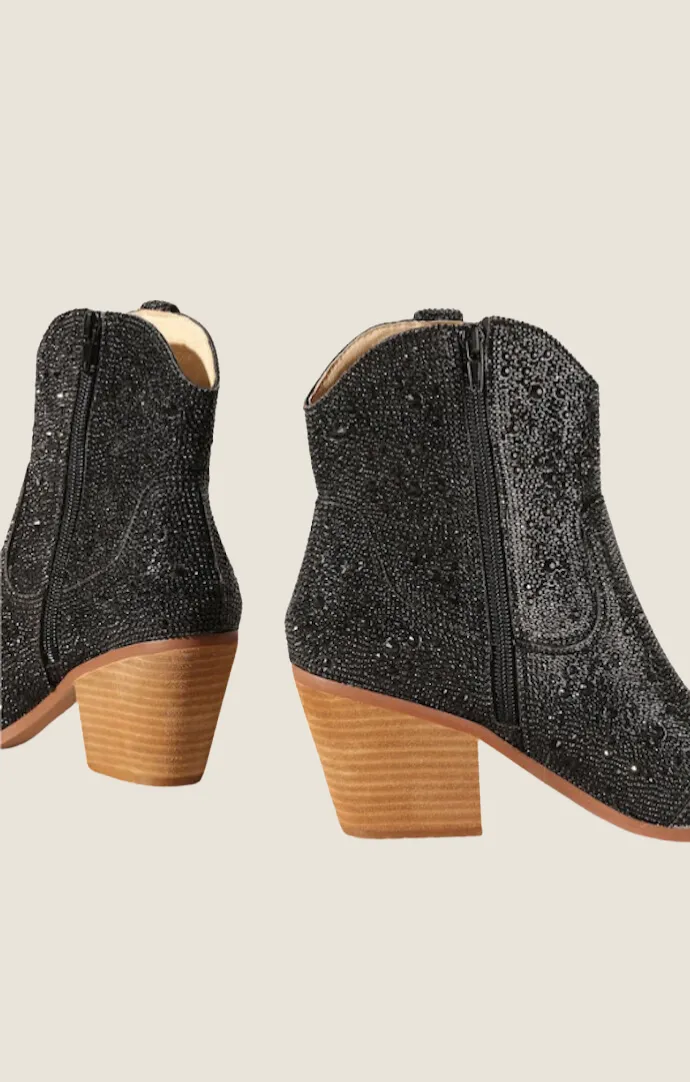 Tamara Black Rhinestone Booties