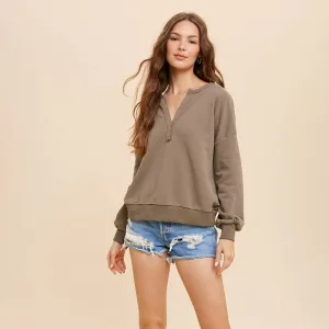 Taupe GARMENT WASHED FRENCH TERRY PULLOVER