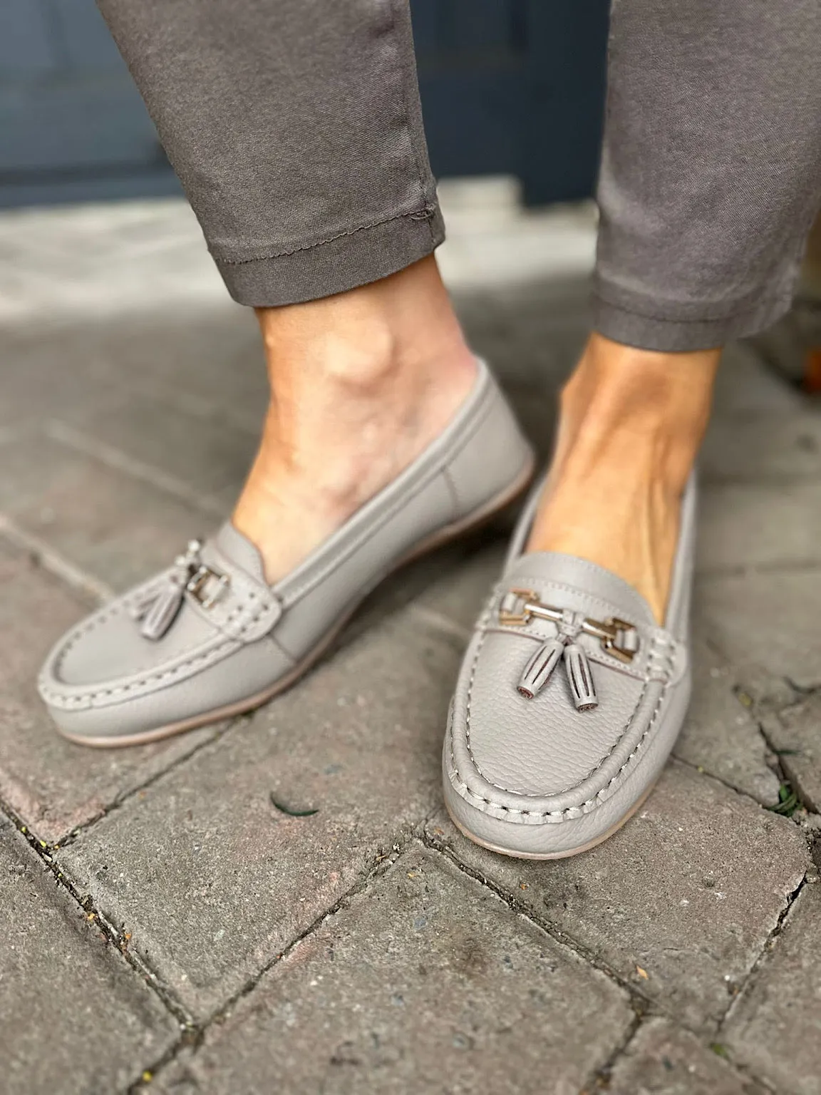 Taupe Leather Tassel Loafer