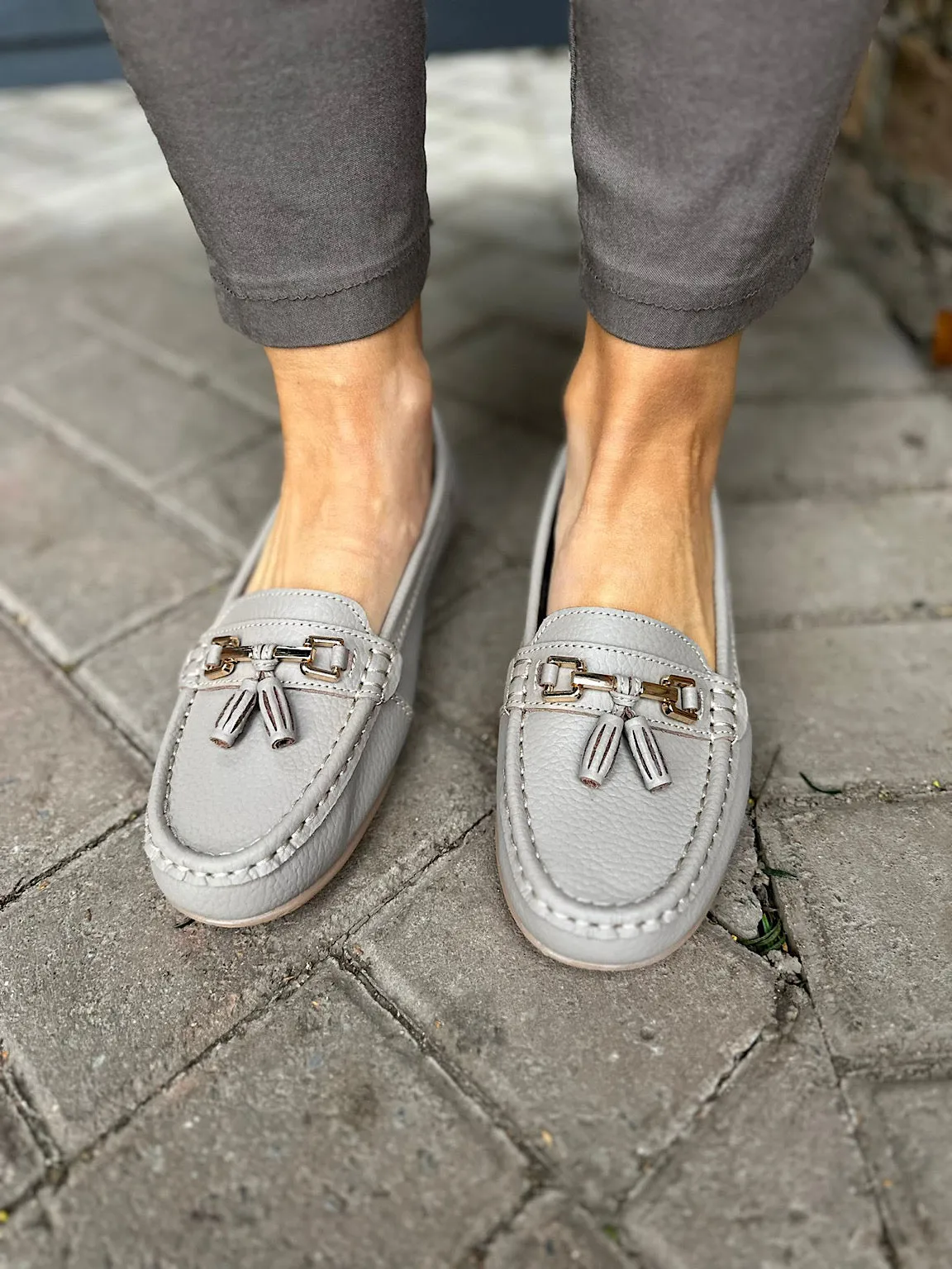Taupe Leather Tassel Loafer