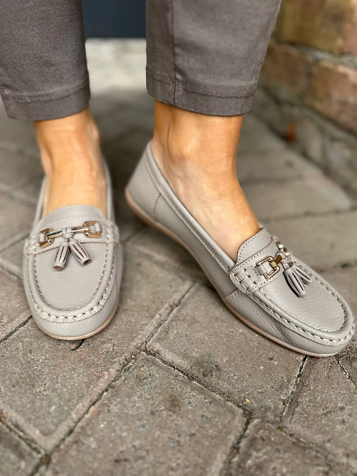 Taupe Leather Tassel Loafer
