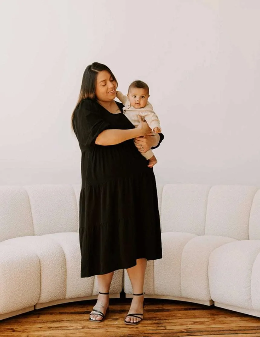 Tiered Breastfeeding Dress | Black