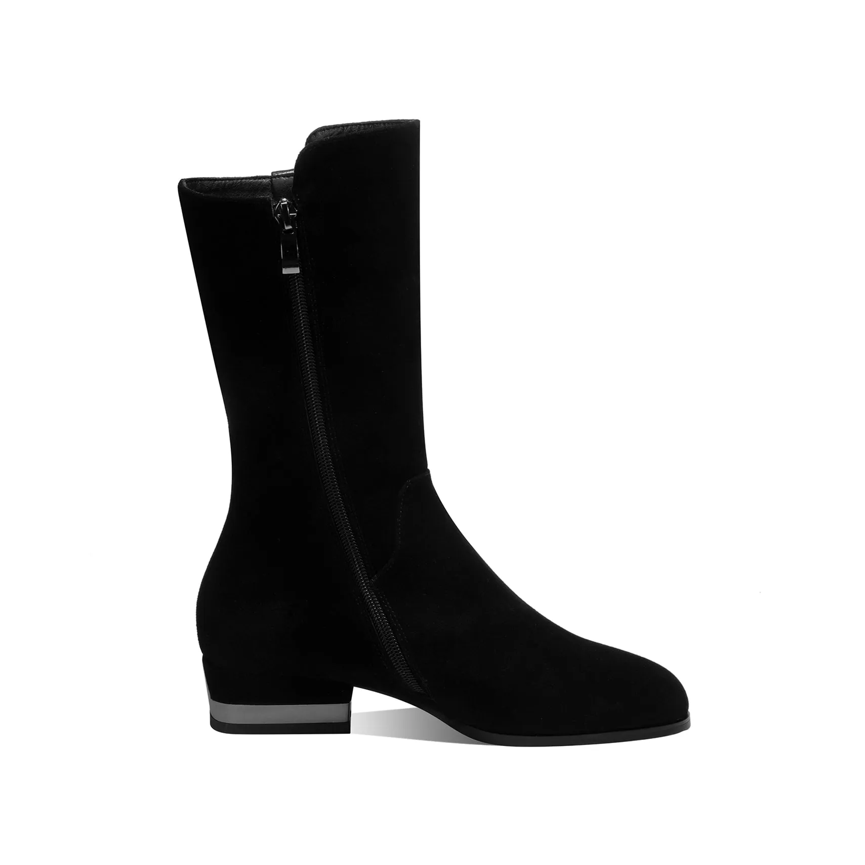 TinaCus Women's Round Toe Suede Leather Handmade Zipper Comfort Flat Mid-Calf Boots