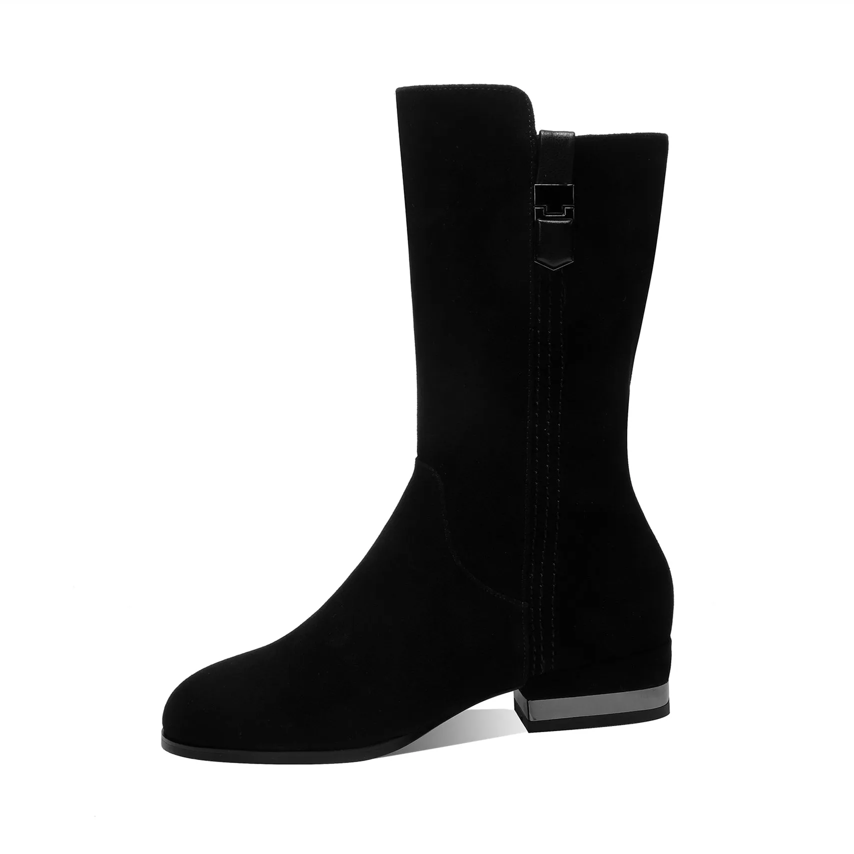 TinaCus Women's Round Toe Suede Leather Handmade Zipper Comfort Flat Mid-Calf Boots