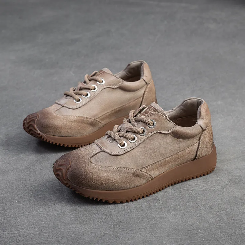 Women Retro Leather Patchwork Comfort Casual Shoes