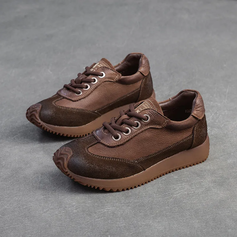 Women Retro Leather Patchwork Comfort Casual Shoes