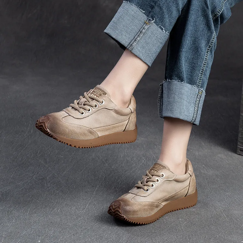 Women Retro Leather Patchwork Comfort Casual Shoes