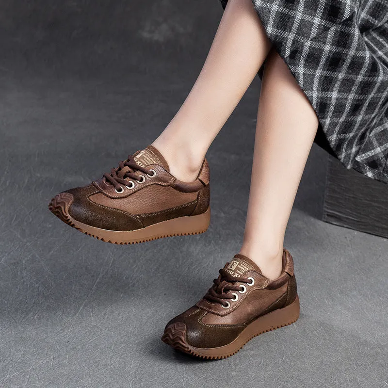 Women Retro Leather Patchwork Comfort Casual Shoes