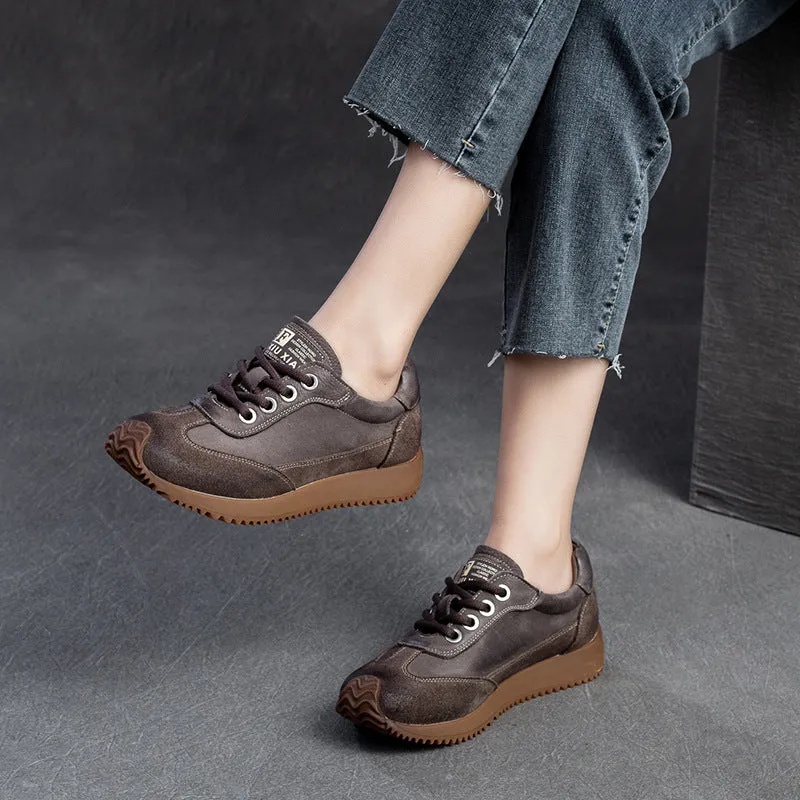 Women Retro Leather Patchwork Comfort Casual Shoes