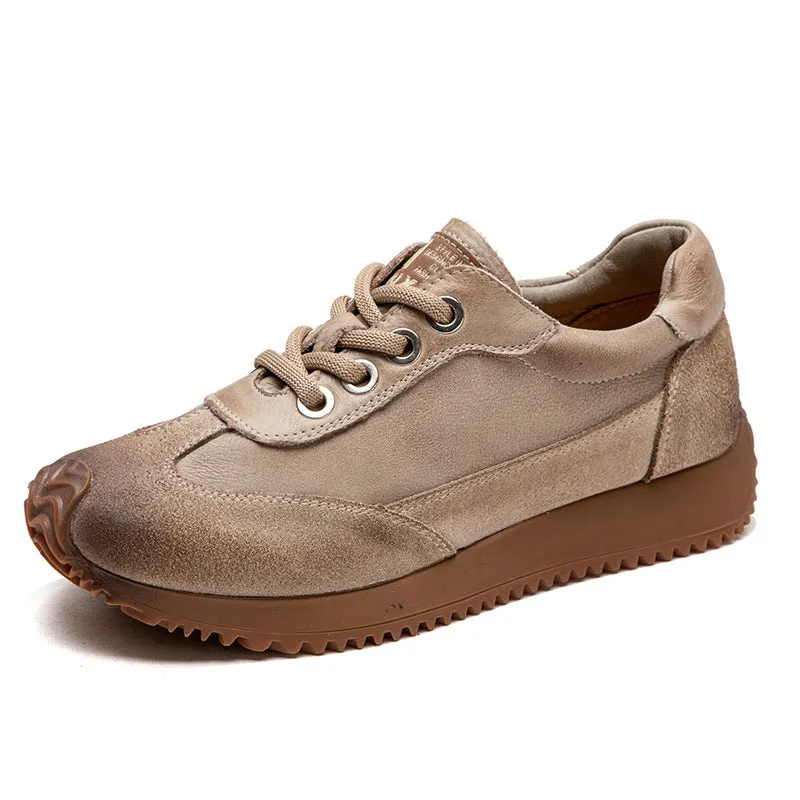 Women Retro Leather Patchwork Comfort Casual Shoes