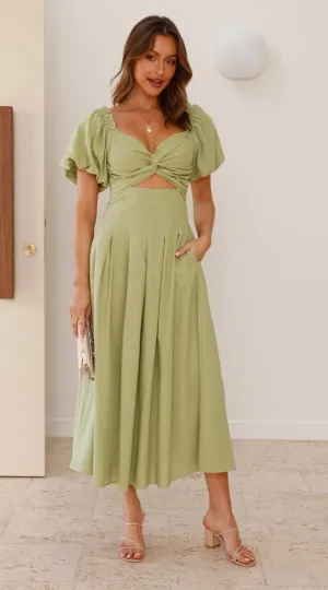 Womens Long Dress  Fit and Flare  Puff Sleeve  V-Neck  Lightweight Breathable Fabric