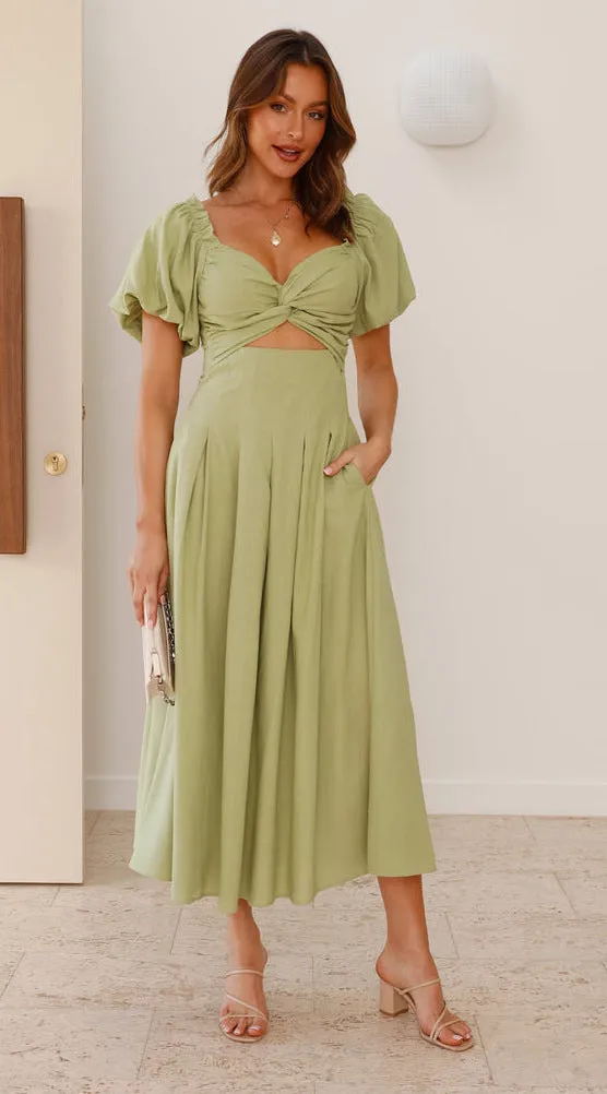 Womens Long Dress  Fit and Flare  Puff Sleeve  V-Neck  Lightweight Breathable Fabric